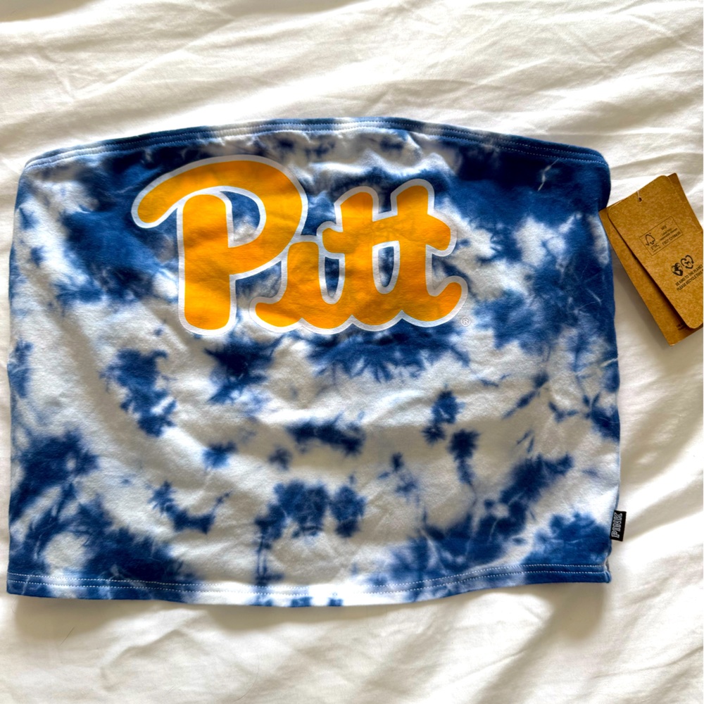 Victoria's Secret Blue and White Tie-Dye PITT strapless crop top